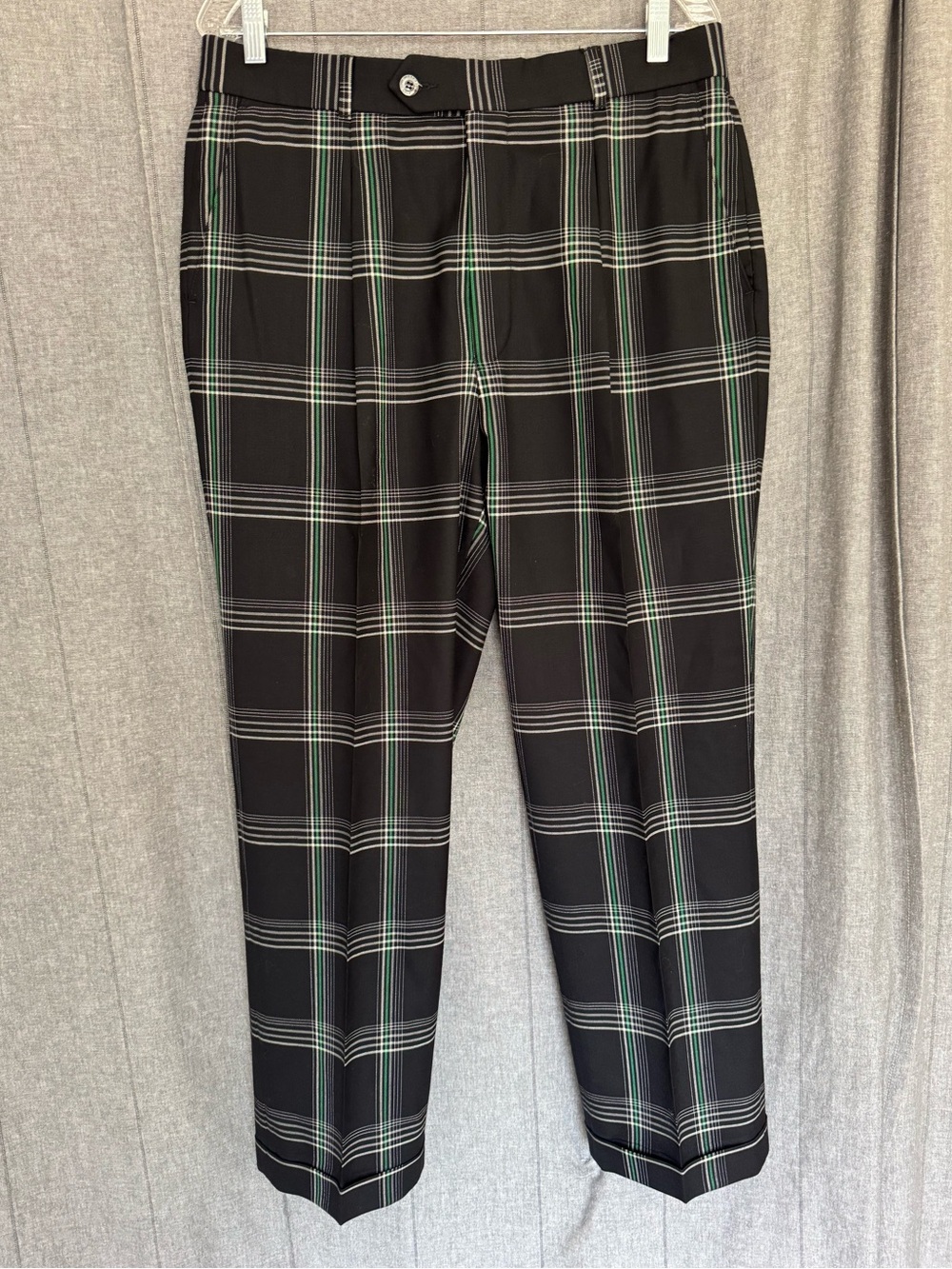 Men’s Burberry Golf 34 Wool Trousers Pants Windowpane Tartan Tunisia Black Green